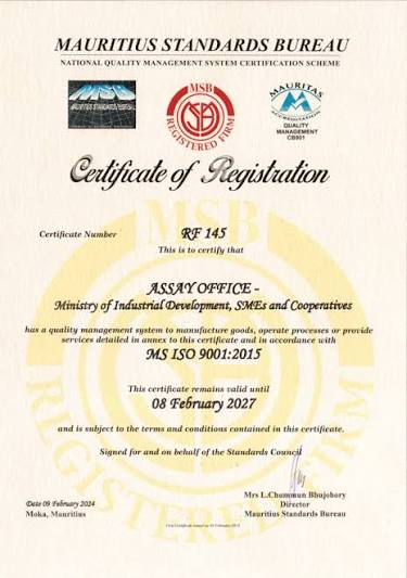 Gold Dore Bar Assay Certificate